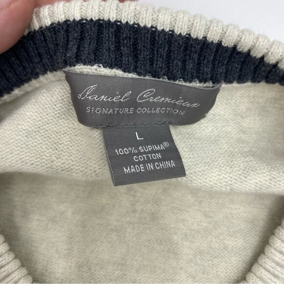 Daniel Cremieux Sweater Pullover Zigzag Knit Supima Cotton Oatmeal Large - Picture 2 of 8